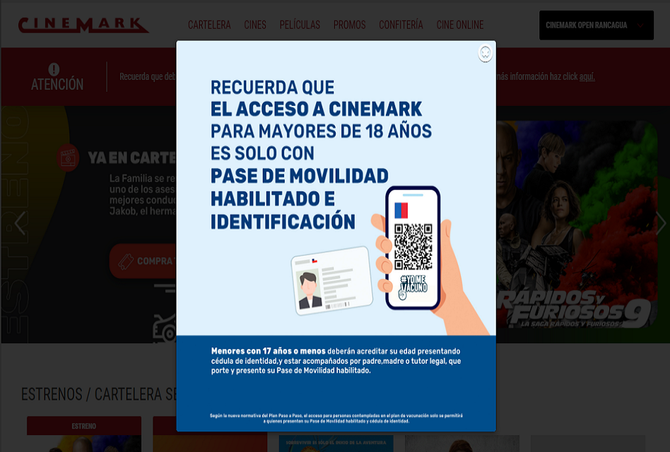 Pase de Movilidad, uno de los requiSItos para ir al cine